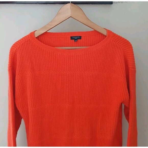 Talbots Boat Neck Pima Cotton Sweater Size Medium Petite Orange Ribbed - Picture 2 of 9